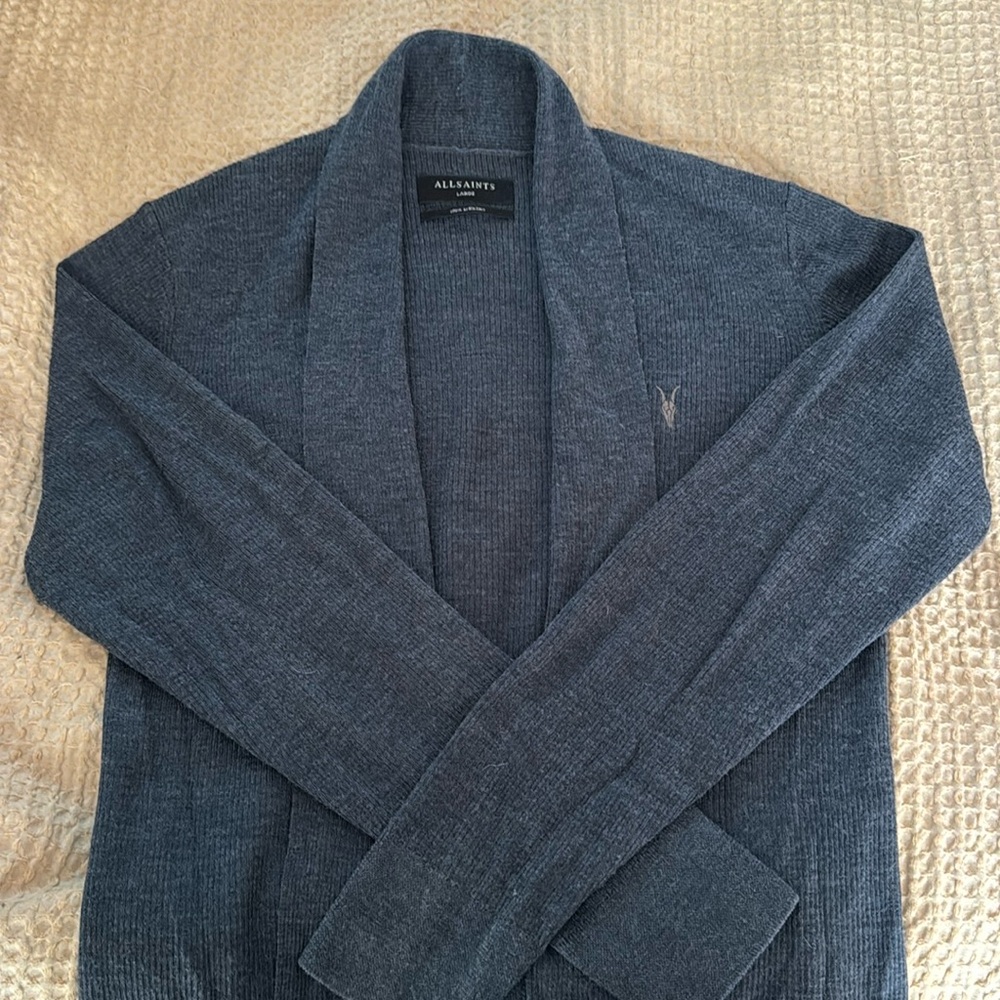 AllSaints Mode Merino Open Cardigan (Navy)